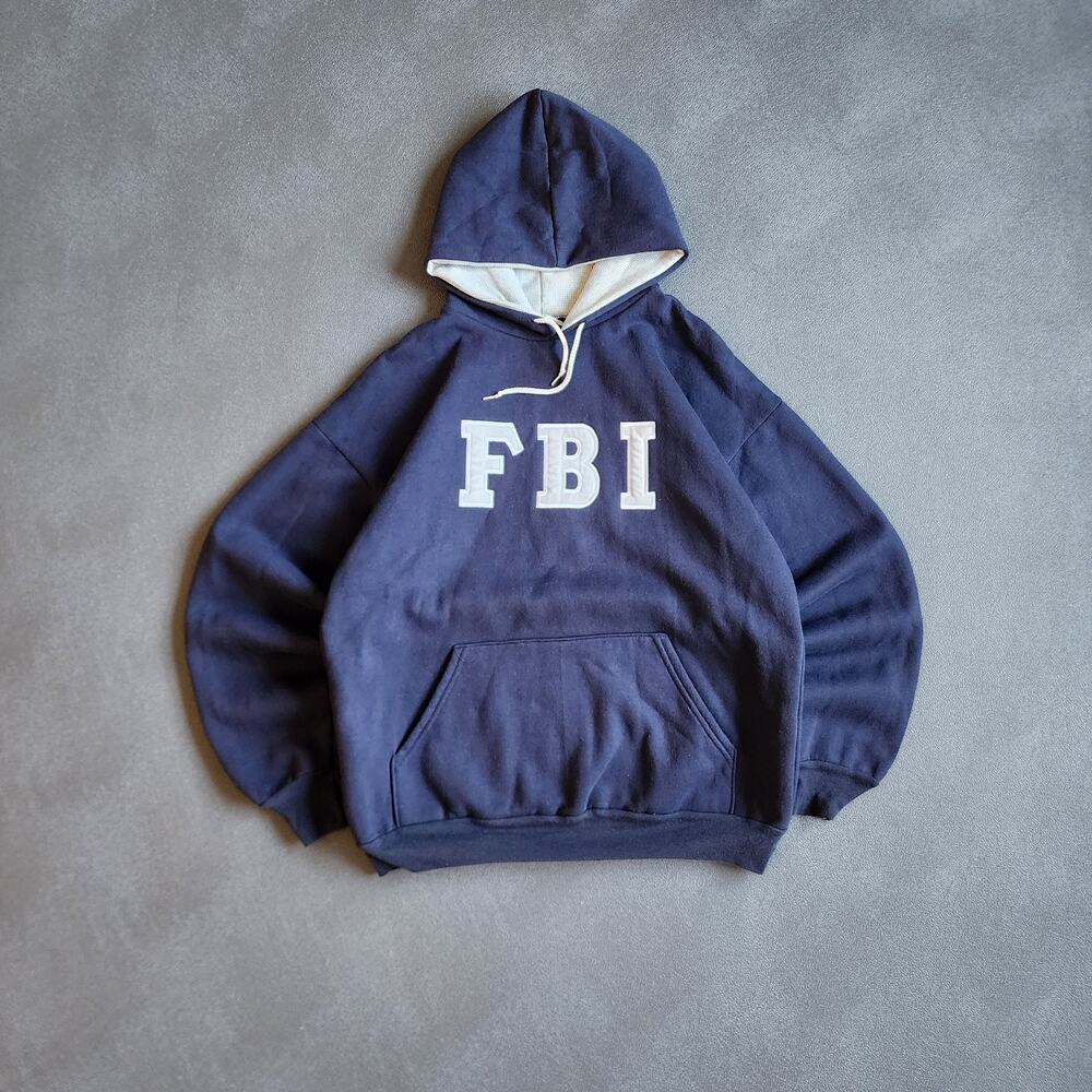 Vintage 90's F.B.I Navy Embroidered USA Made Pullover Hoodie Large